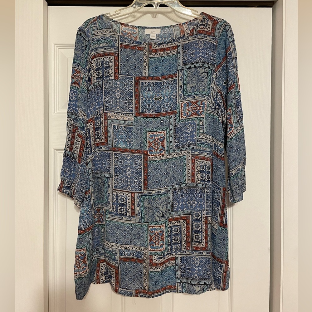 J. Jill Blue and Rust Patchwork Tunic. Rayon. Great condition. Size S